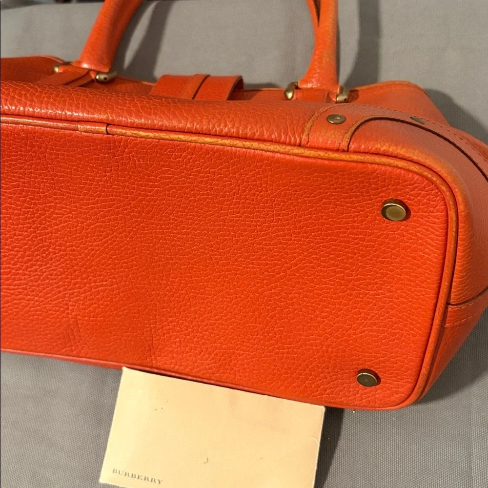 Burberry Orange Vintage Pebbled Leather Satchel Bag - Picture 10 of 16